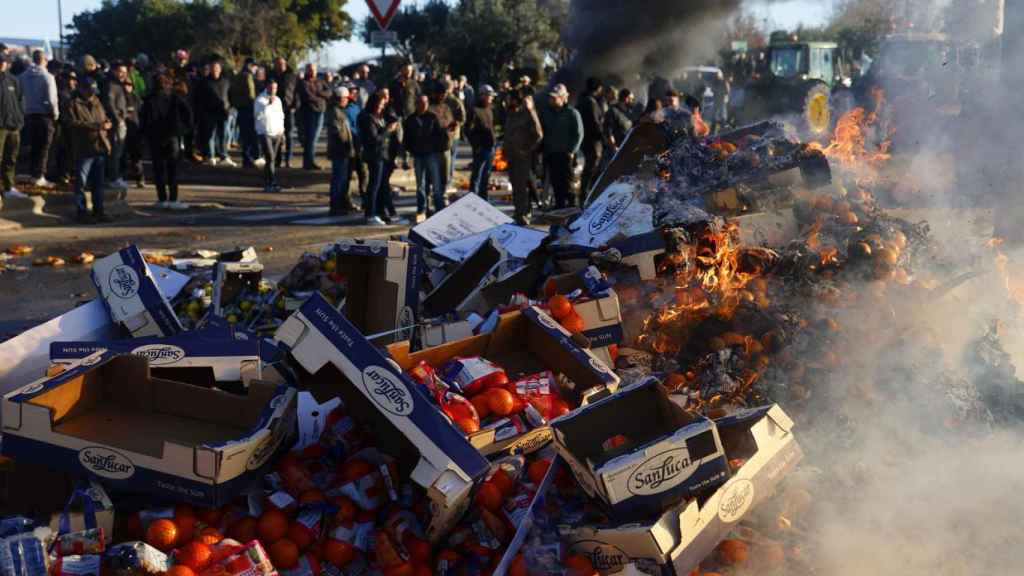 Protesta de agricultores franceses en la frontera con España