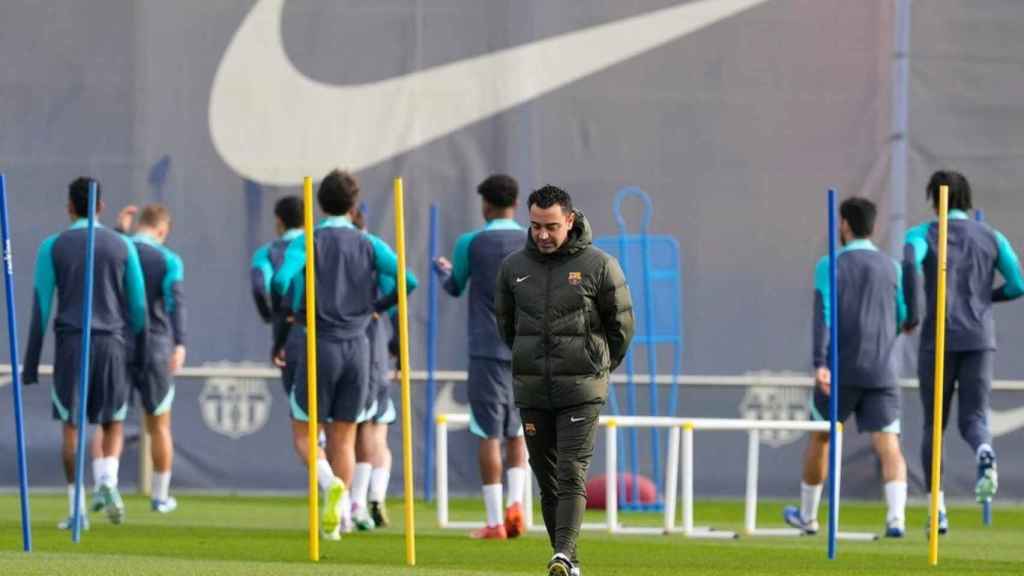 Xavi Hernández, durante un entrenamiento con el FC Barcelona