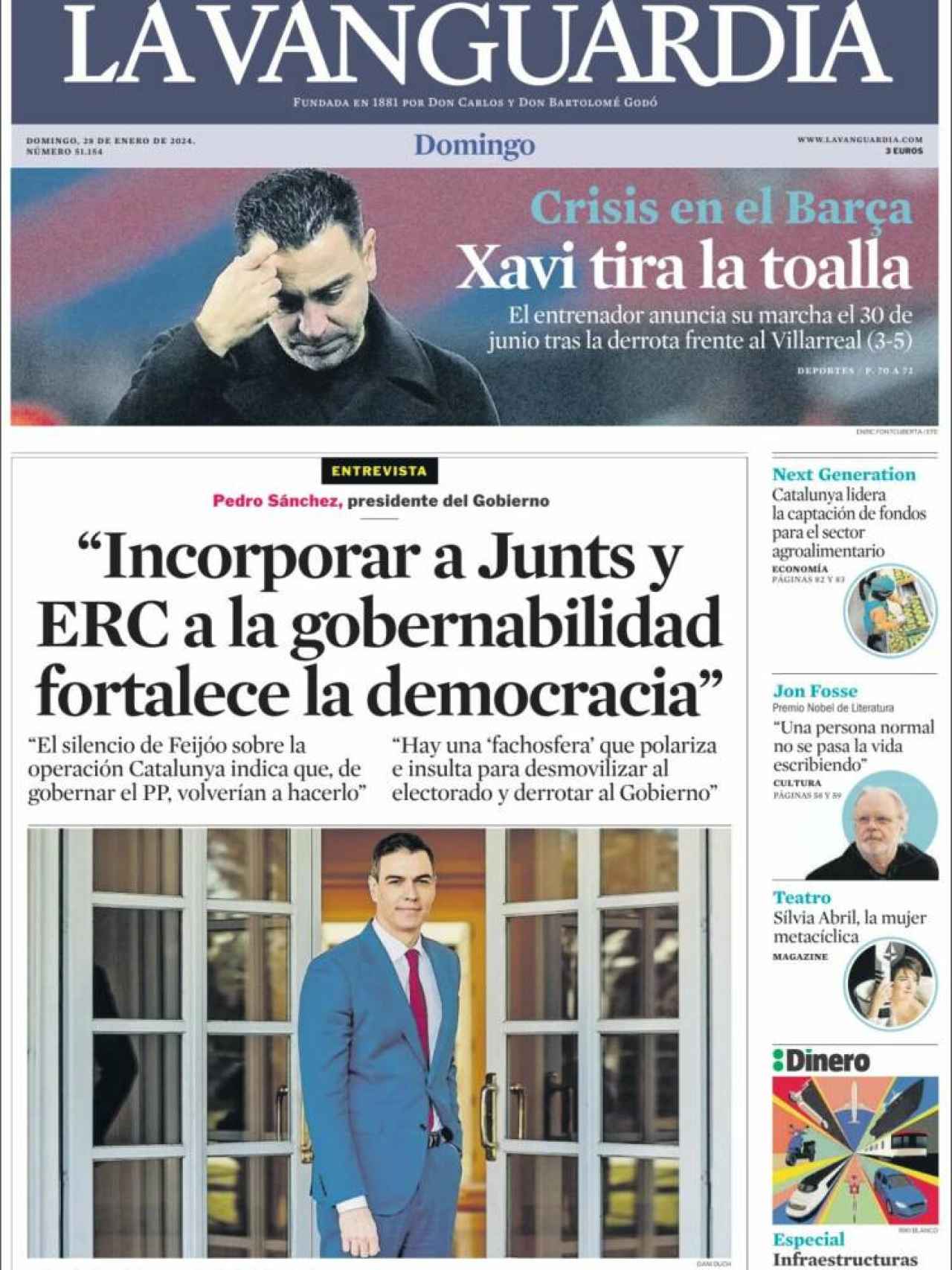 Portada de 'La Vanguardia' del 28 de enero