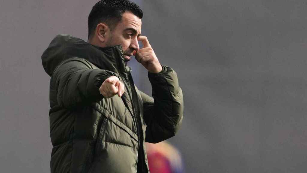 Xavi Hernández, durante el último entrenamiento del FC Barcelona