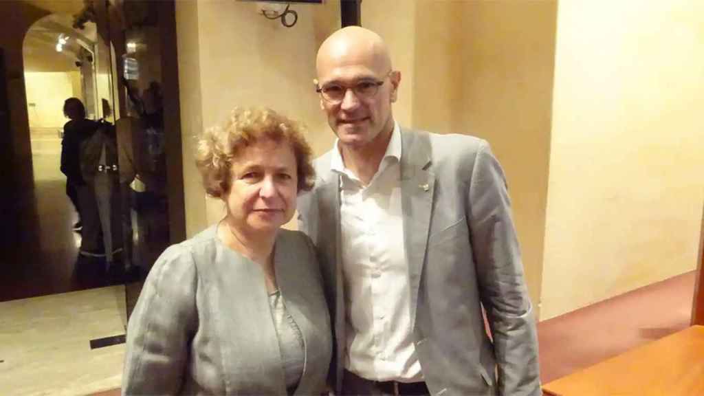 Tatjana Zdanoka, con Raül Romeva tras una reunión en Barcelona el 30 de septiembre de 2017, día antes del referéndum ilegal del 1-O