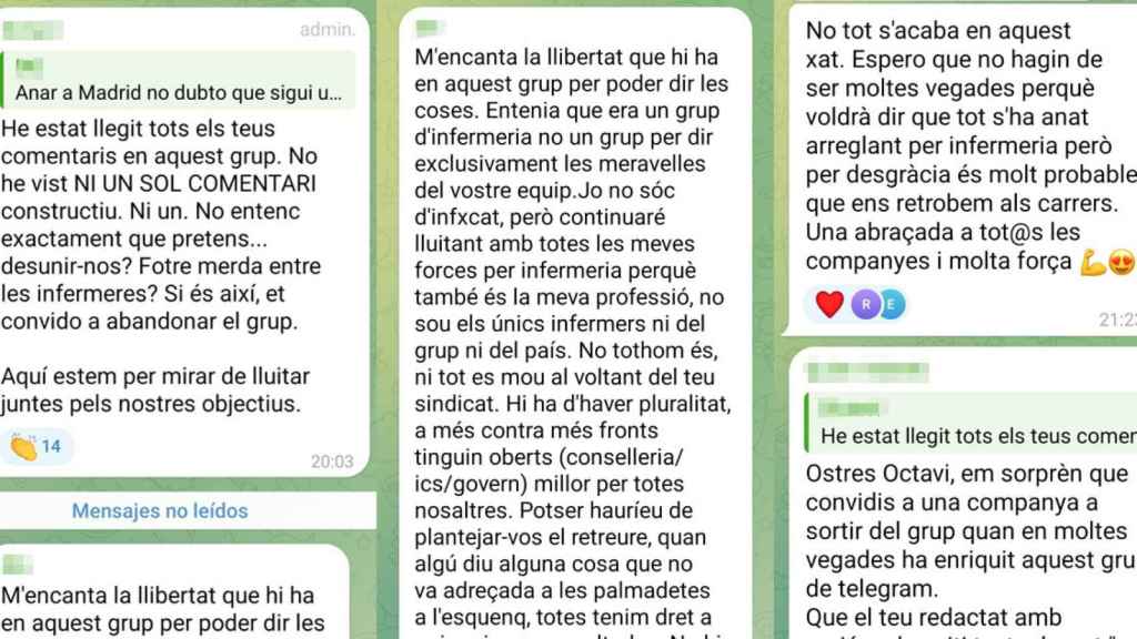 Tres capturas de los crispados chat de la huelga de enfermería de Cataluña