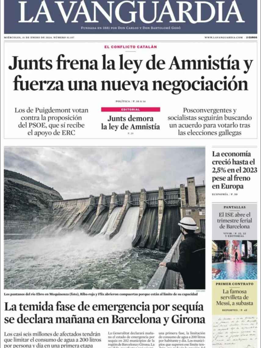 Portada de 'La Vanguardia' del 31 de enero de 2024