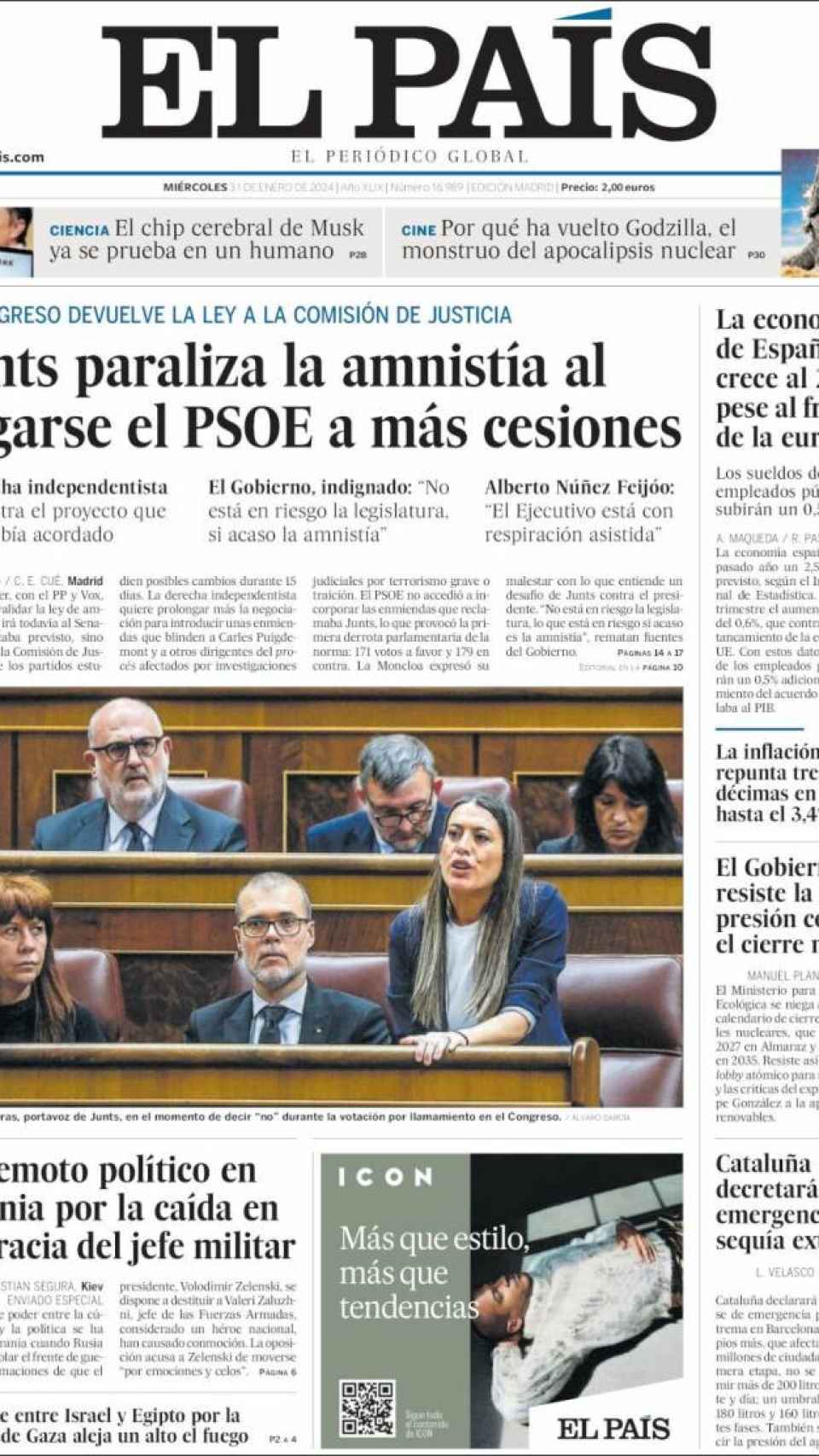 Portada de 'El País' del 31 de enero de 2025