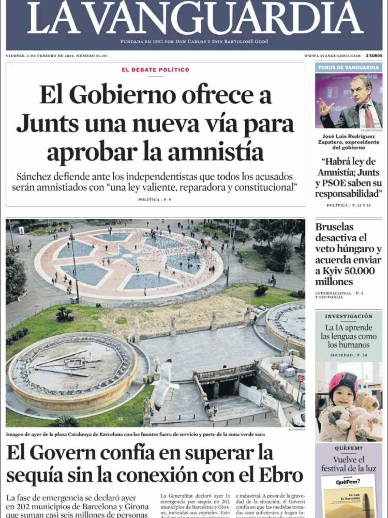 'La Vanguardia', portada del 2 de febrero