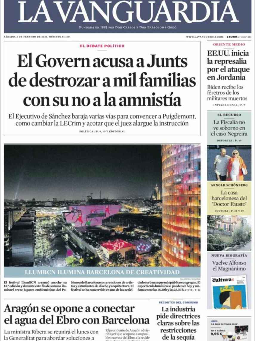 Portada de 'La Vanguardia' el 3 de febrero