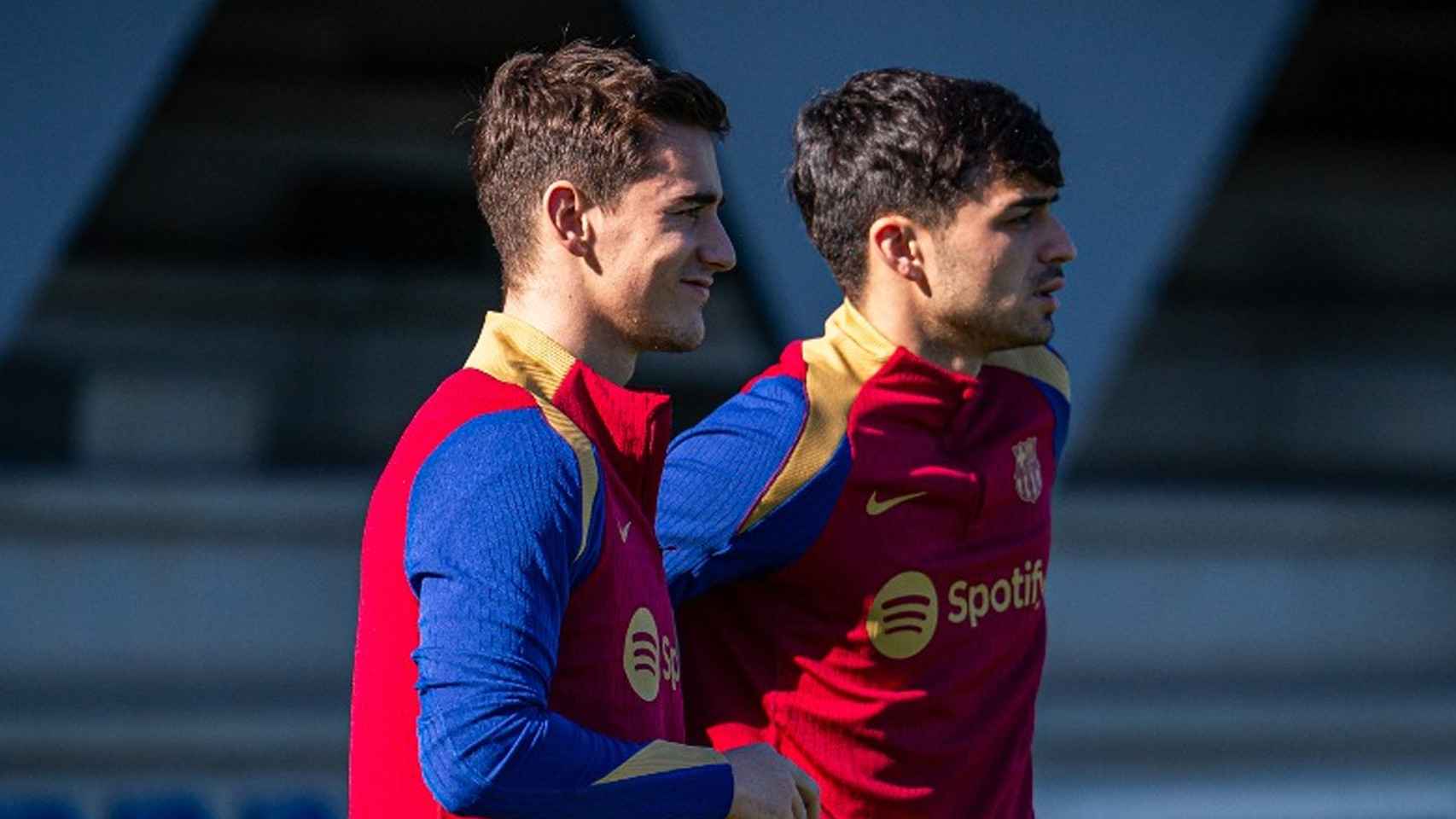 Gavi y Pedri, durante un entrenamiento del Barça