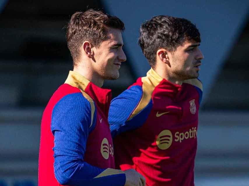Gavi y Pedri, durante un entrenamiento del Barça