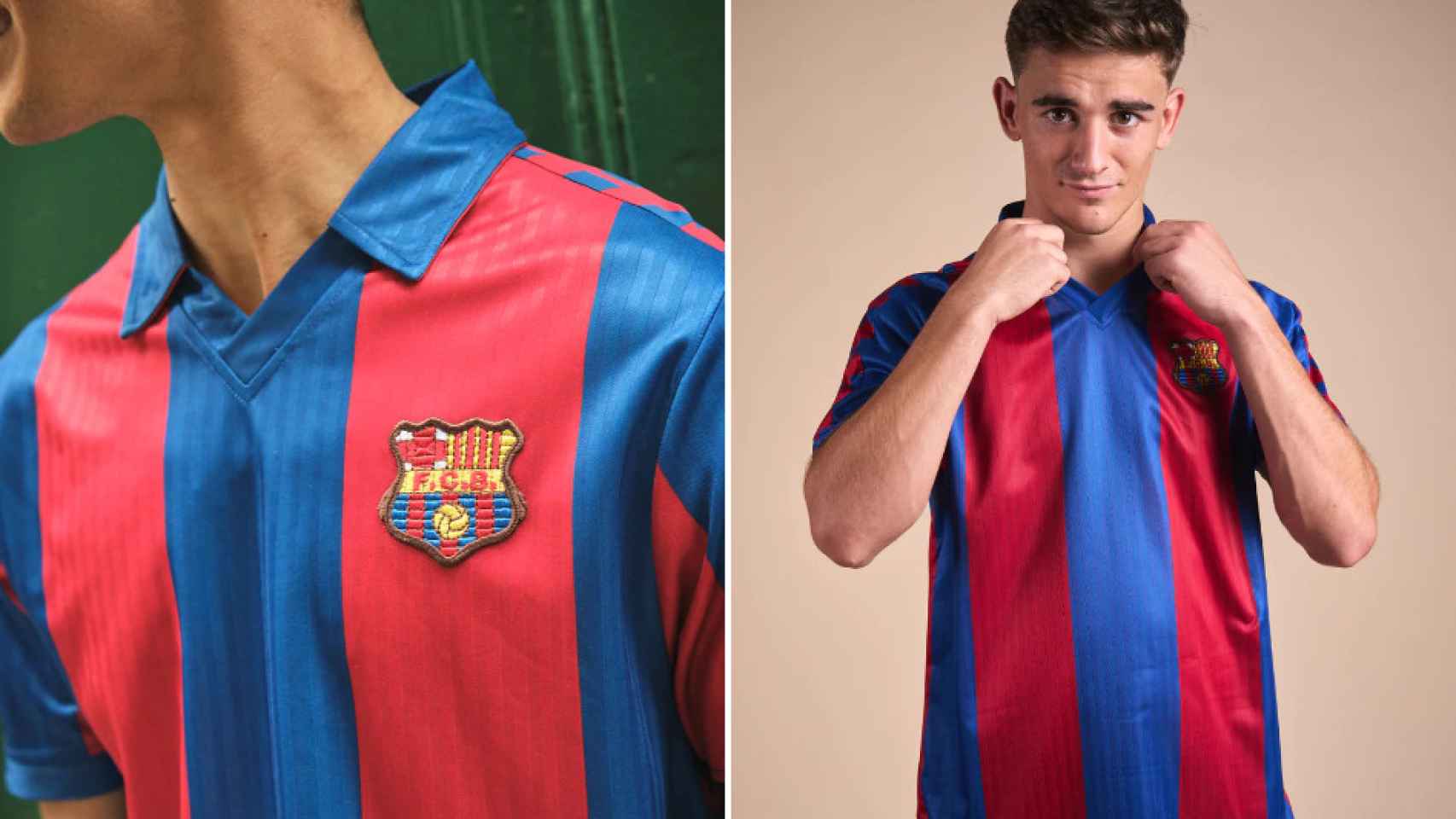 Gavi posa con la camiseta Meyba del Barça