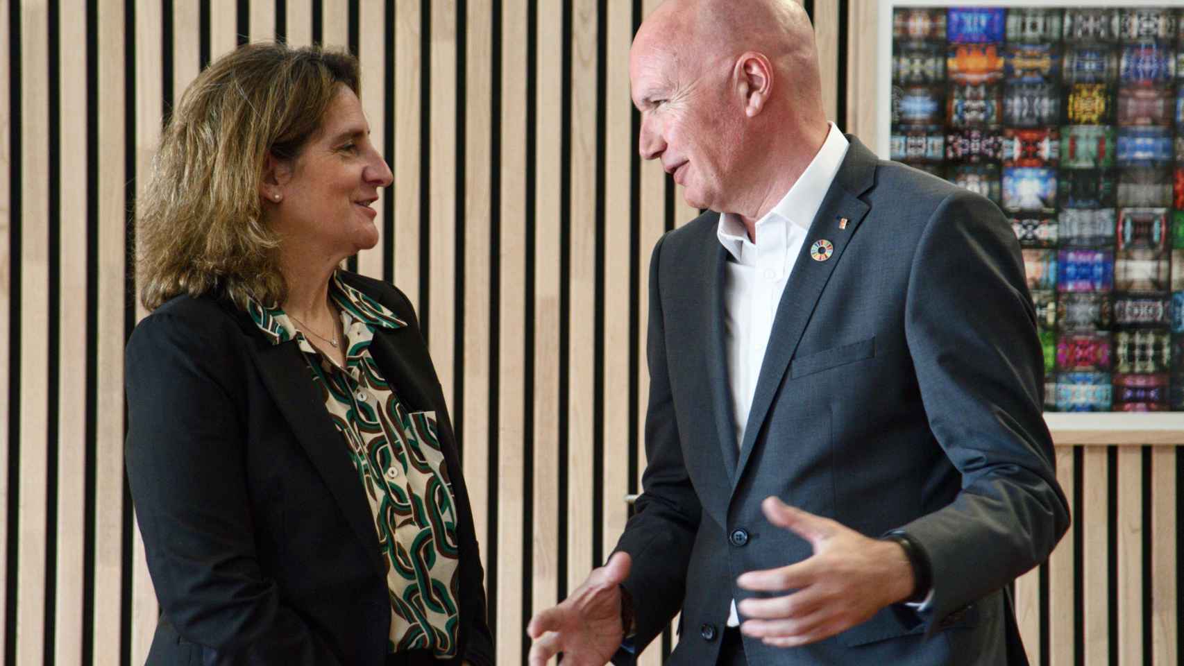 La ministra Teresa Ribera y el conseller David Mascort en una reunión en Barcelona este lunes