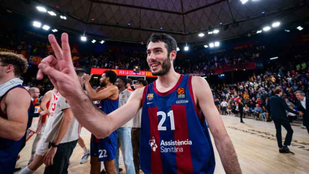 Alex Abrines celebra una victoria del Barça de basket en el Palau