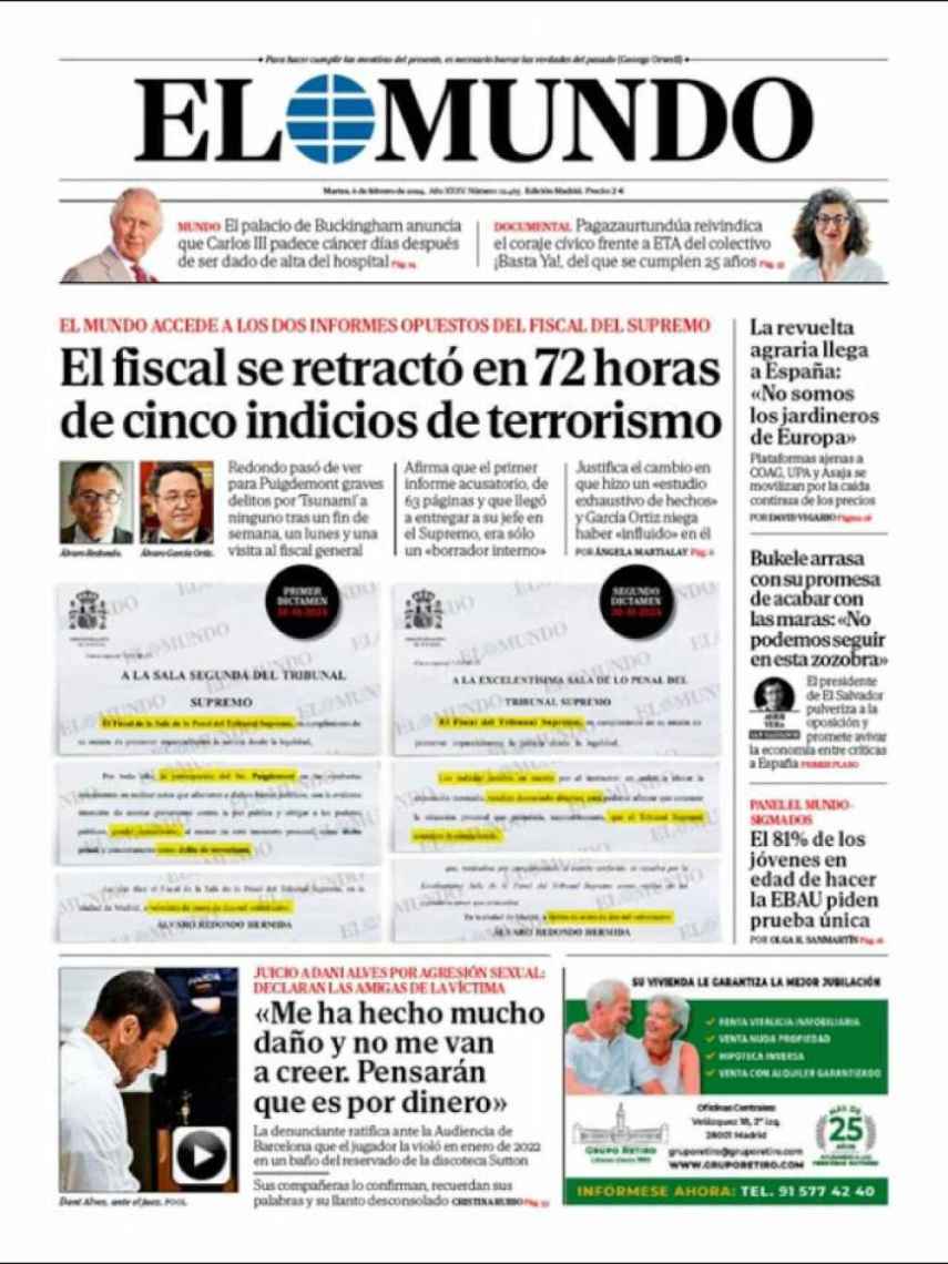 Portada de 'El Mundo' de 6 de febrero de 2024