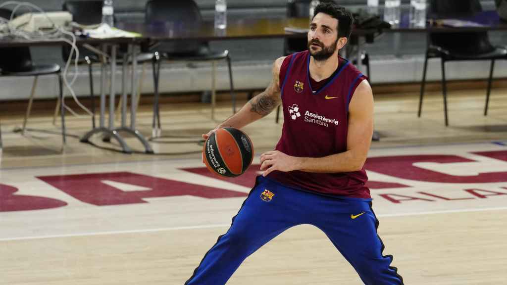 Ricky Rubio, en un entrenamiento con el Barça