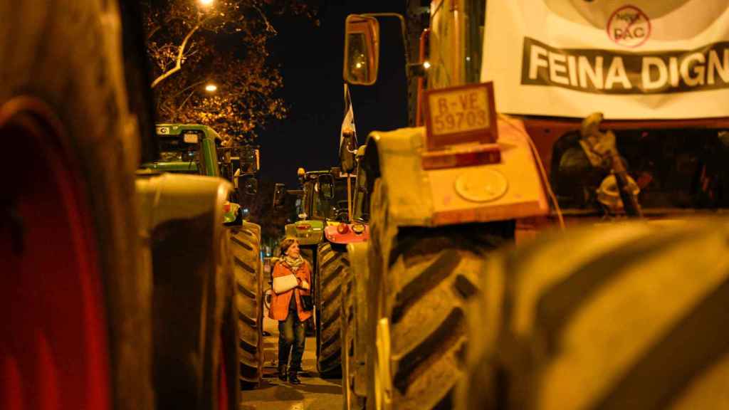 Tractores parados en el centro de Barcelona