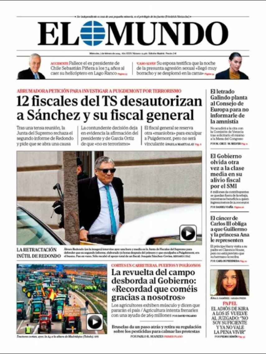 Portada de 'El Mundo' del miércoles 7 de febrero