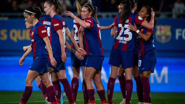 Las jugadoras del Barça Femenino celebran un gol en los cuartos de Copa de la Reina contra el Sevilla