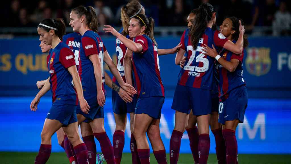 Las jugadoras del Barça Femenino celebran un gol en los cuartos de Copa de la Reina contra el Sevilla