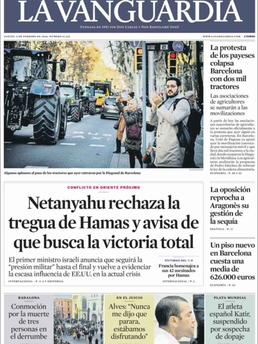 Portada de 'La Vanguardia' del 8 de febrero