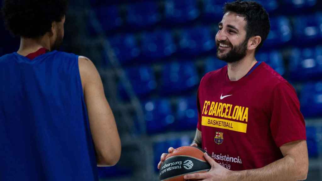 Ricky Rubio, en un entrenamiento con el Barça de basket