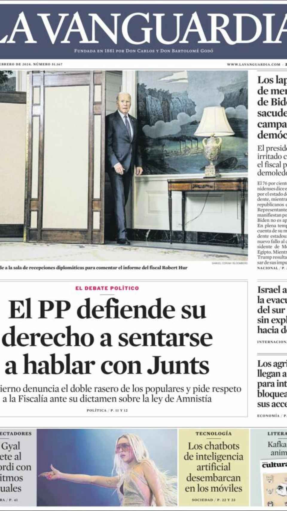 Portada de 'La Vanguardia' del 10 de febrero de 2024