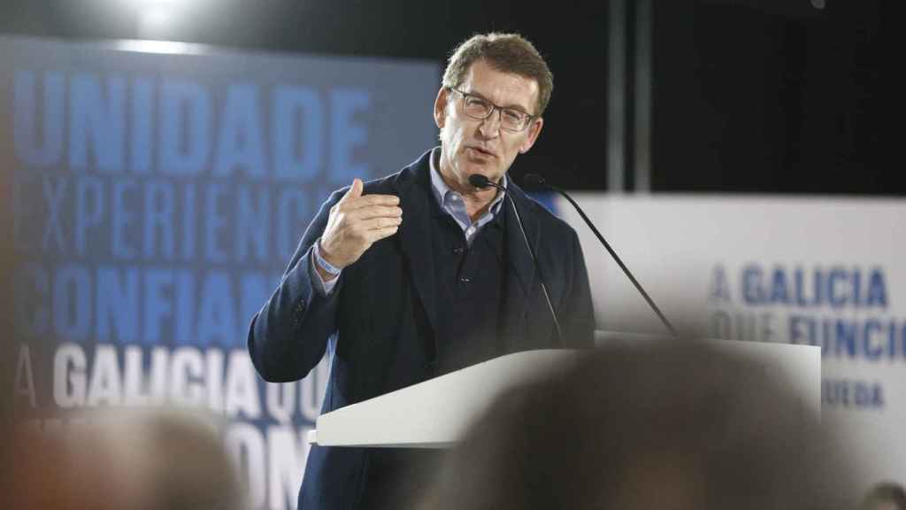 El presidente del PP, Alberto Núñes Feijóo, en un mitin en Galicia