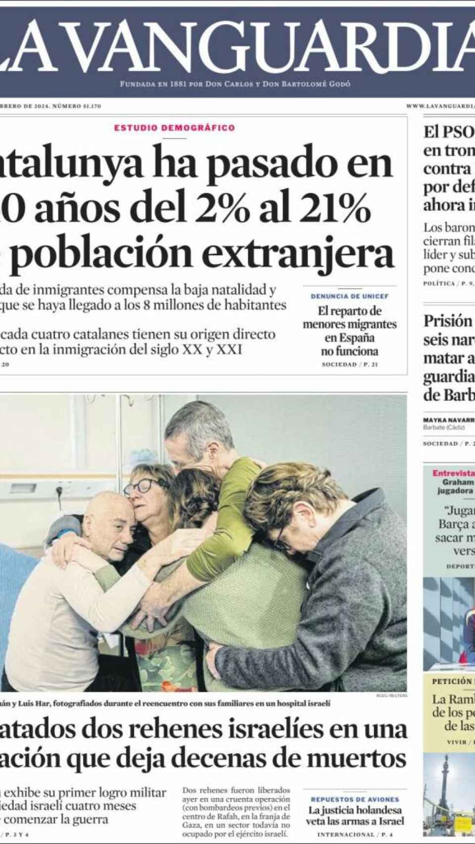 Portada de 'La Vanguardia' del 13 de febrero de 2024