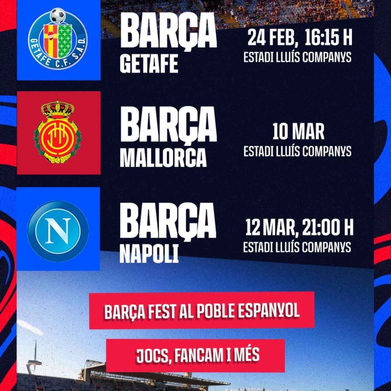 El Barça saca a la venta las entradas de los partidos contra Getafe, Nápoles y Mallorca