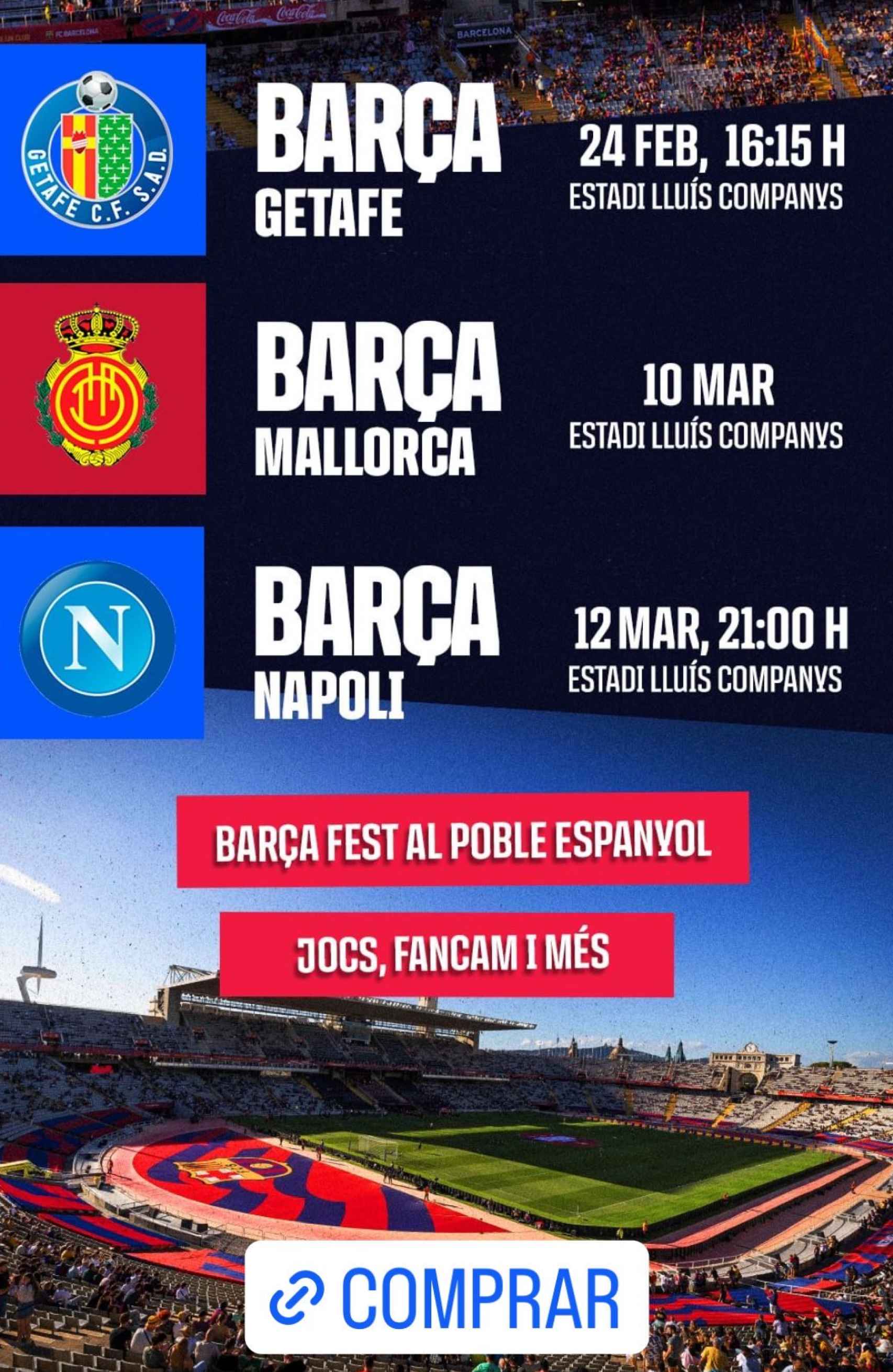 El Barça saca a la venta las entradas de los partidos contra Getafe, Nápoles y Mallorca