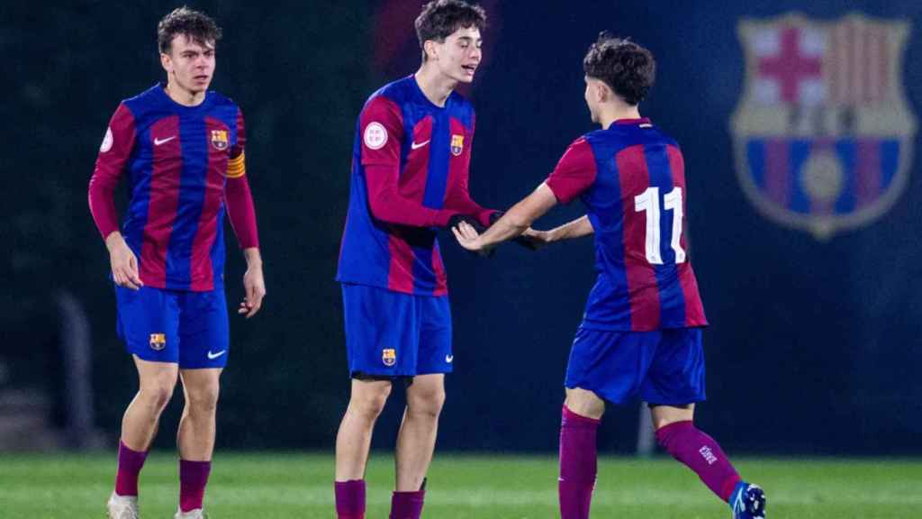 Óscar Gistau celebra un gol con el Juvenil A del Barça en la Copa del Rey