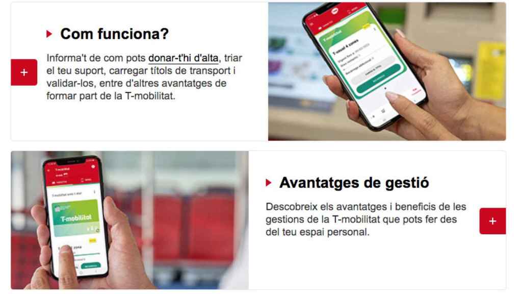 Información sobre la T-Mobilitat disponible en la web de TMB