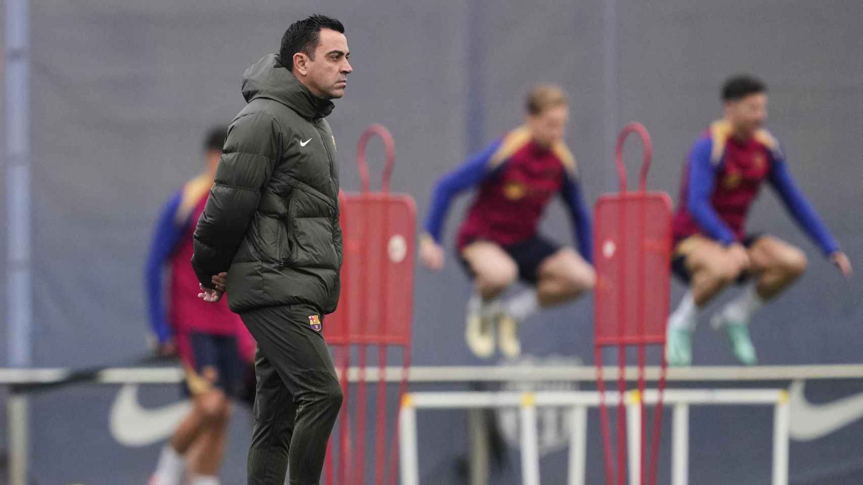 Xavi Hernández, en una sesión de entrenamiento del Barça