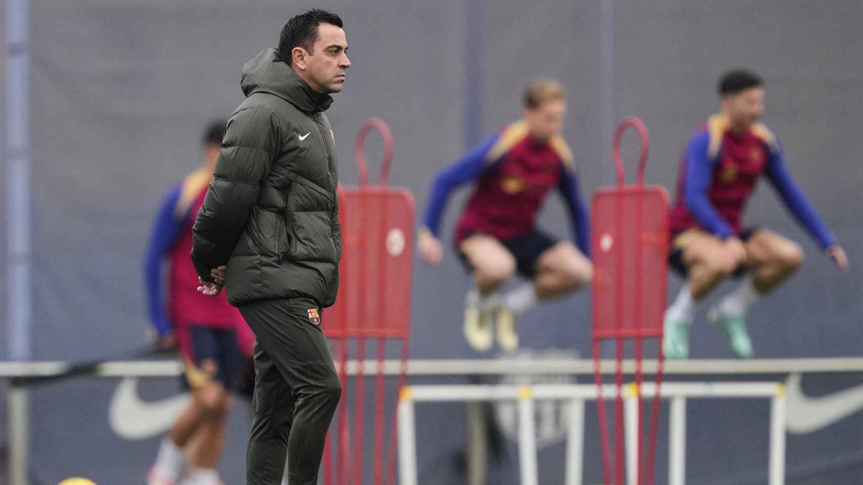 Xavi Hernández, en una sesión de entrenamiento del Barça