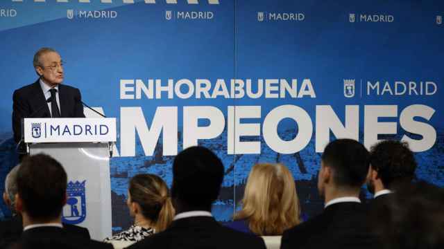 Florentino Pérez, en la recepción oficial del Real Madrid tras ganar la Copa del Rey de baloncesto