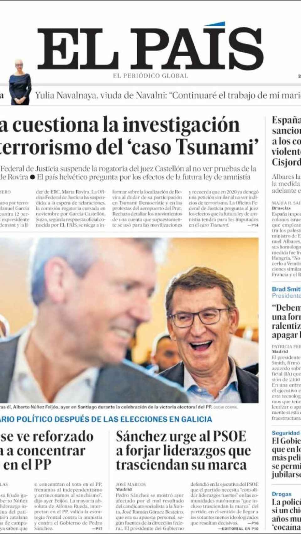 Portada de 'El País' del 20 de febrero de 2024