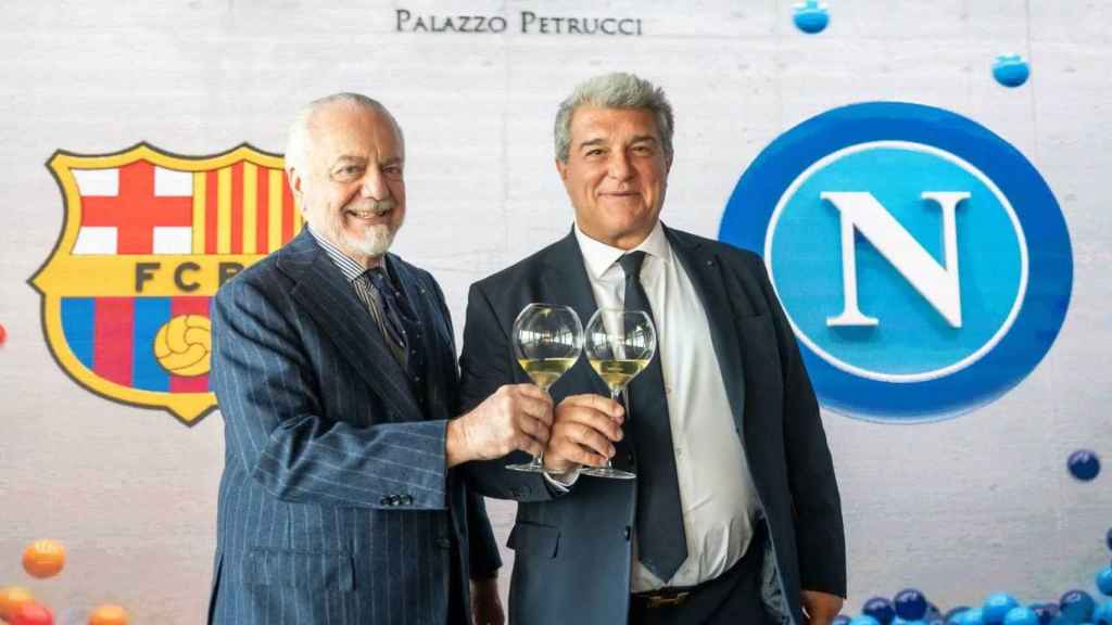 Laporta y De Laurentiis en la previa del Nápoles-Barça