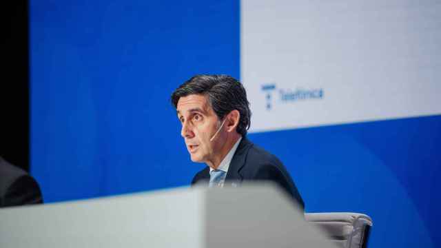 El presidente de Telefónica, José María Álvarez-Pallete, durante la rueda de prensa de resultados de 2023 / EP