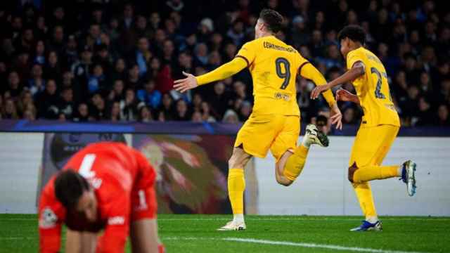 Robert Lewandowski celebra el gol contra el Nápoles en Champions