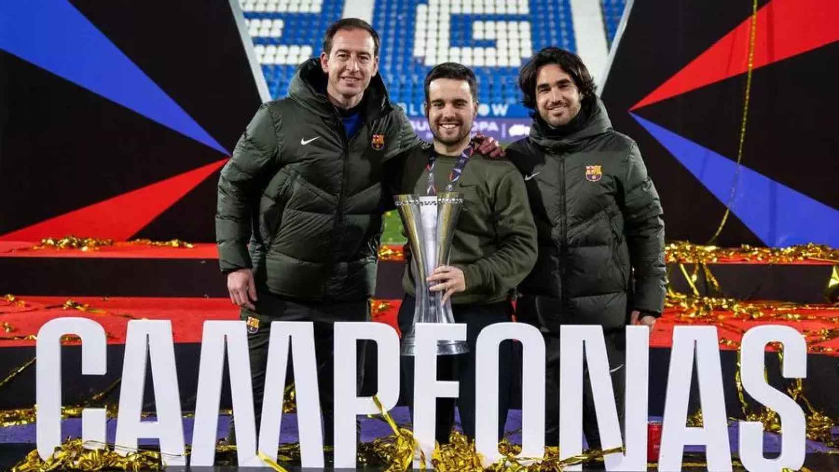 Rafel Navarro, Jonatan Giráldez y Pere Romeu, campeones de la Supercopa con el Barça Femenino