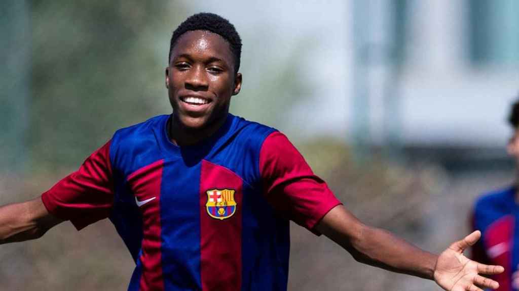 Sama Nomoko, crack del Cadete A del Barça, celebrando un gol