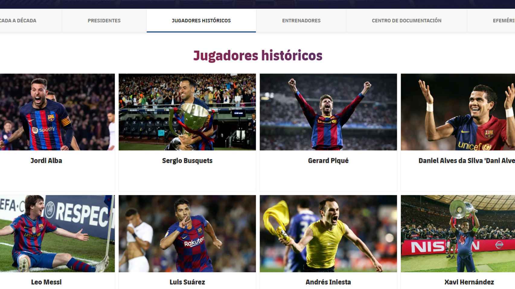 Las leyendas históricas que aparecen en la web del Barça