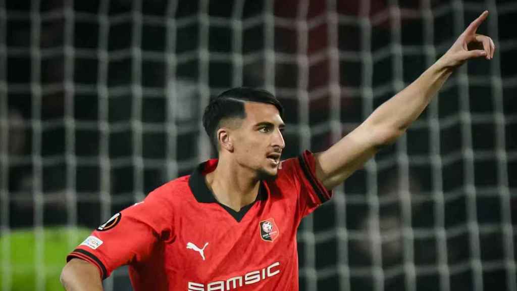 Ibrahim Salah celebra un gol con el Rennes de Francia