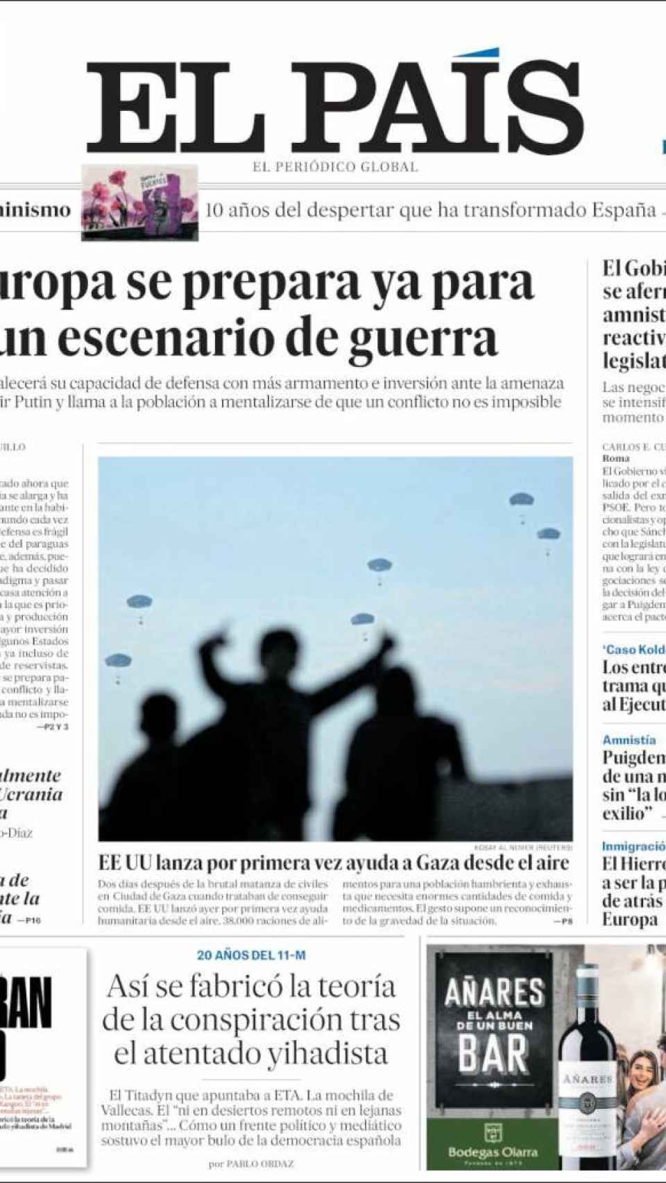 Portada de 'El País' del 3 de marzo de 2024