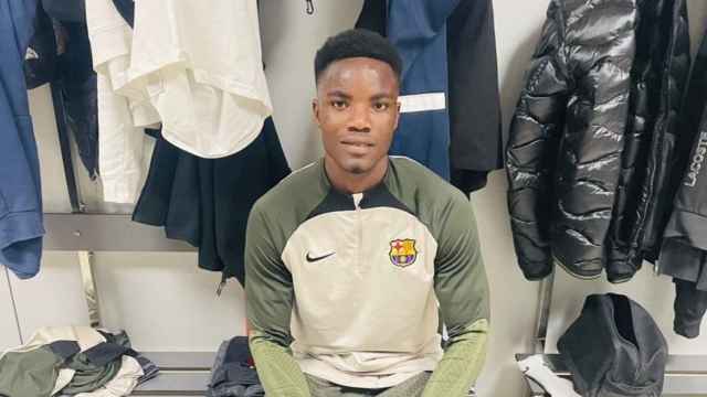 David Oduro, antes de un entrenamiento con el Juvenil del Barça