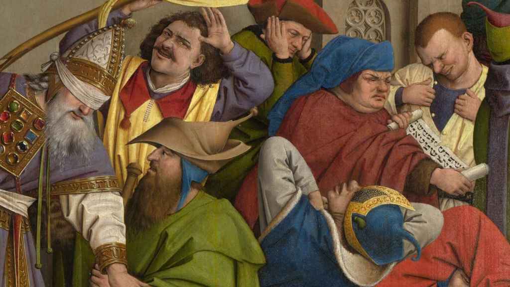 Detalle de los judíos representados en la tabla atribuida al taller de Jan van Eyck ‘La fuente de la Vida’ (1430-40).