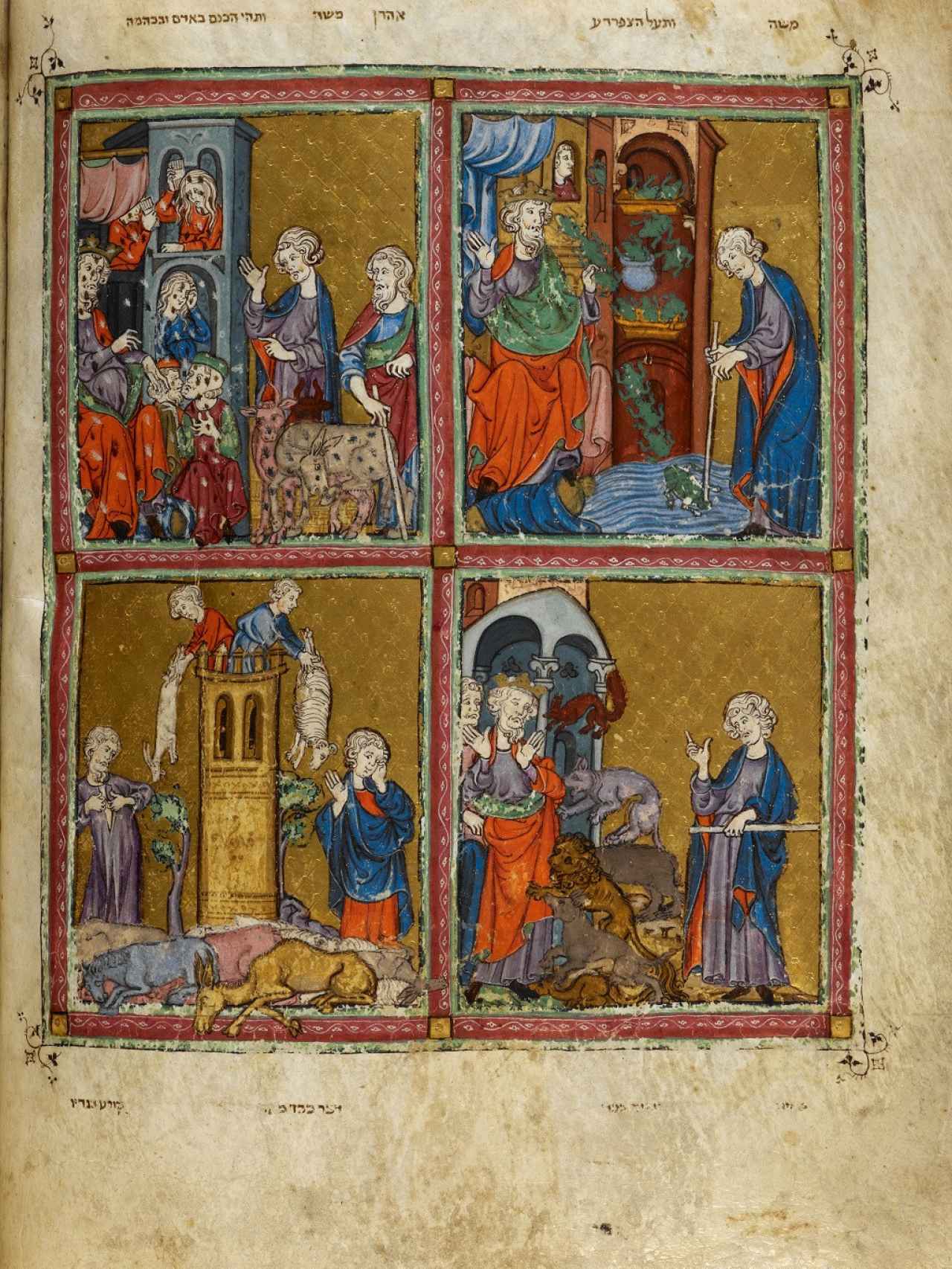 Una de las páginas de la ‘Hagadá Dorada’, manuscrito ilustrado hebreo realizado en Cataluña entre 1320 y 1330.