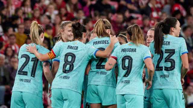 Las jugadoras del Barça Femenino celebran un gol contra el Athletic en Copa