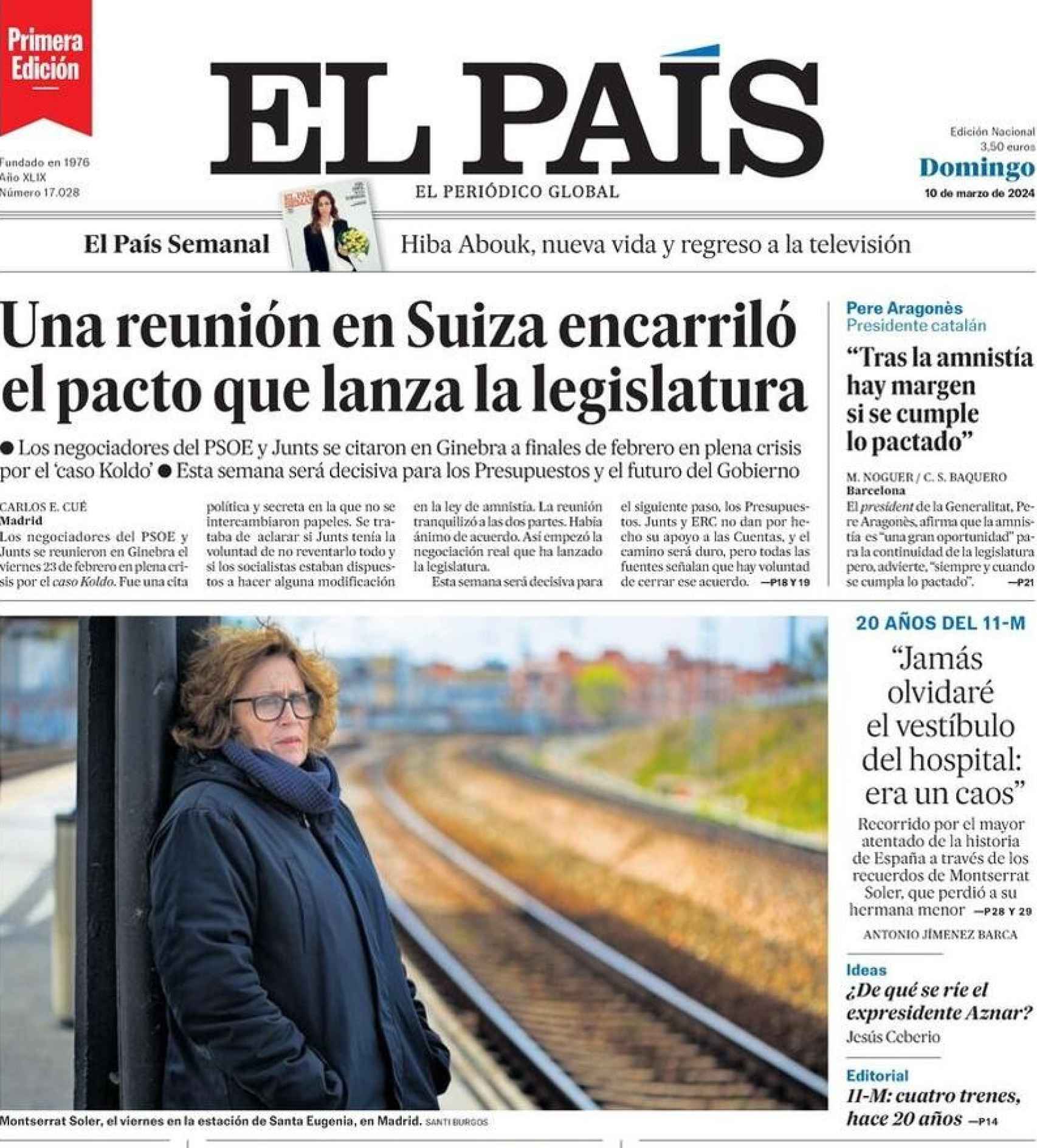 Portada de El País, 10 de marzo de 2024