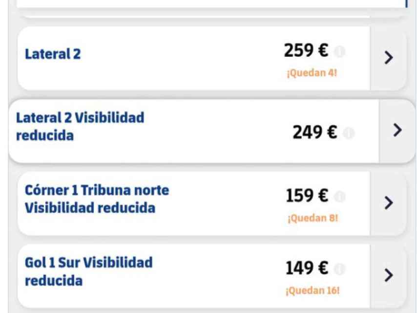 Precio de las entradas disponibles