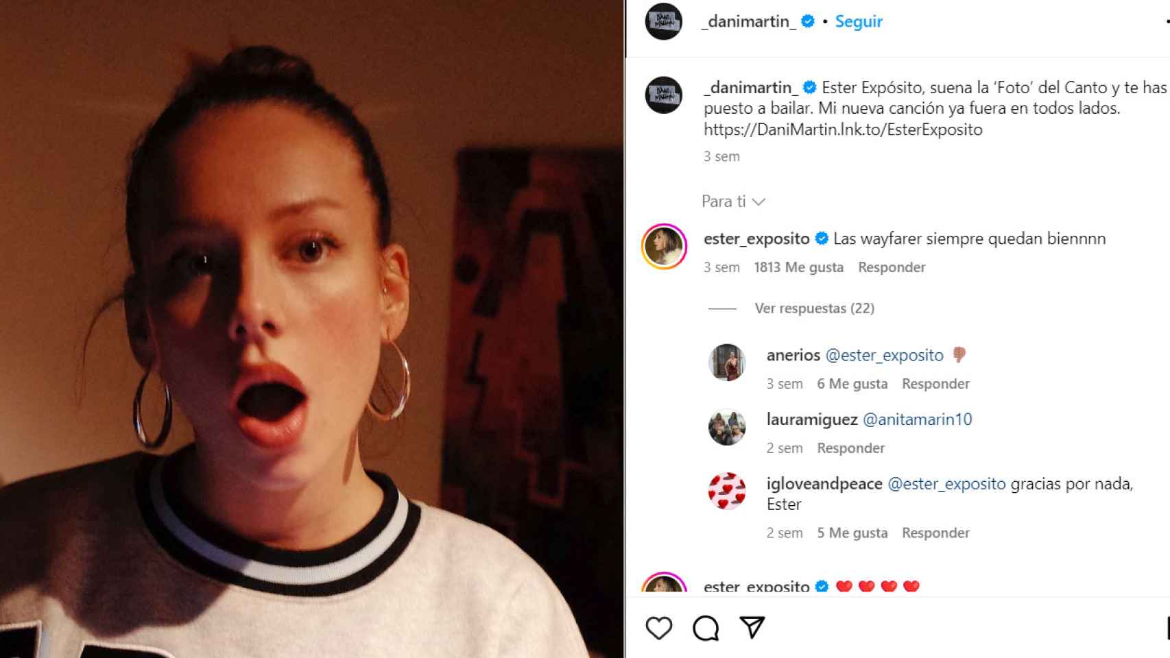 Dani Martín anuncia en Instagram su nueva canción, 'Ester Expósito'