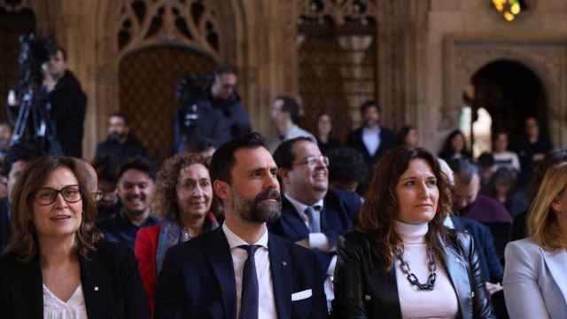 Los 'consellers' del Govern, durante el anuncio de convocatoria de elecciones anticipadas en Cataluña